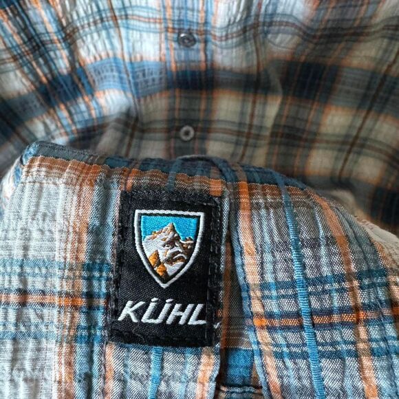 KUHL Mountain Men's Button Up Shirt Size Large Brown Blue Plaid Outdoor Preppy - Picture 4 of 7